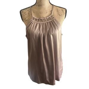 New York & Company Taupe Halter Blouse Size Large L Keyhole Back